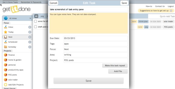 GID task entry screen