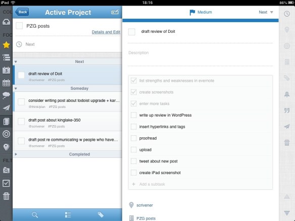 Doit iPad screenshot showing subtasks
