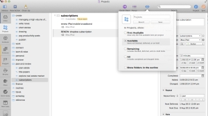 Omnifocus 2.0.2 showing available tasks in project view.