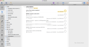 Omnifocus 2.0.2 showing remaining tasks in project view.